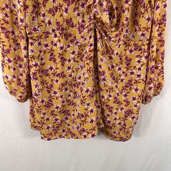 Express Rocky Barnes Romper Women's Small Yellow Purple Floral Vneck Long Sleeve - Picture 3 of 8